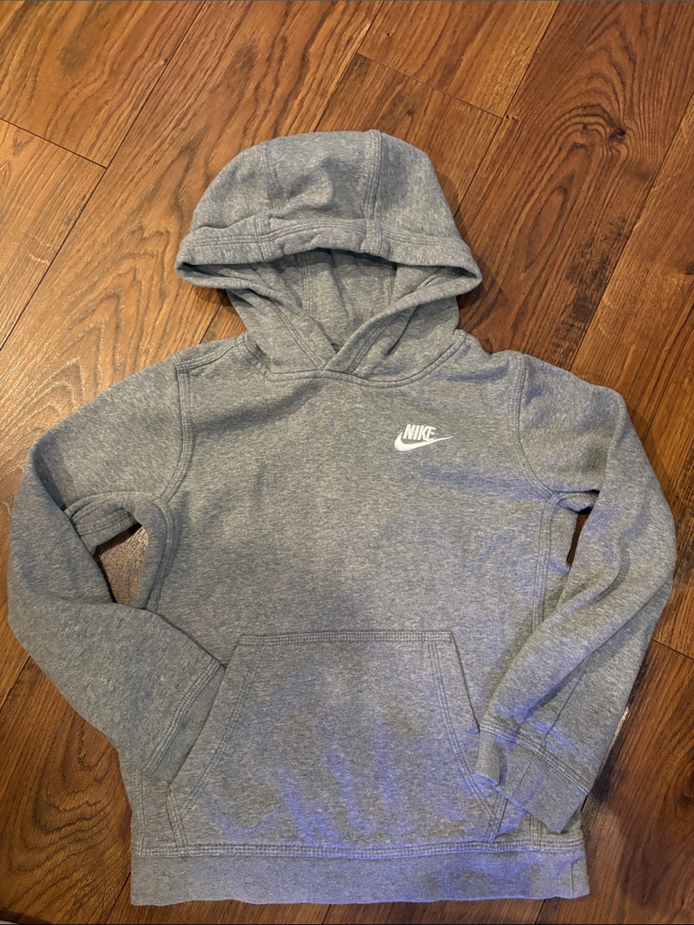 Kids Nike Heather Gray Pullover Hoodie with White Swoosh